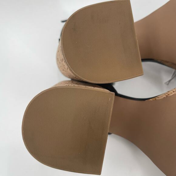 NEW STEVE MADDEN Warped Heels Size 10 Platform Leather Black Cork Y2K Inspired - Picture 11 of 12